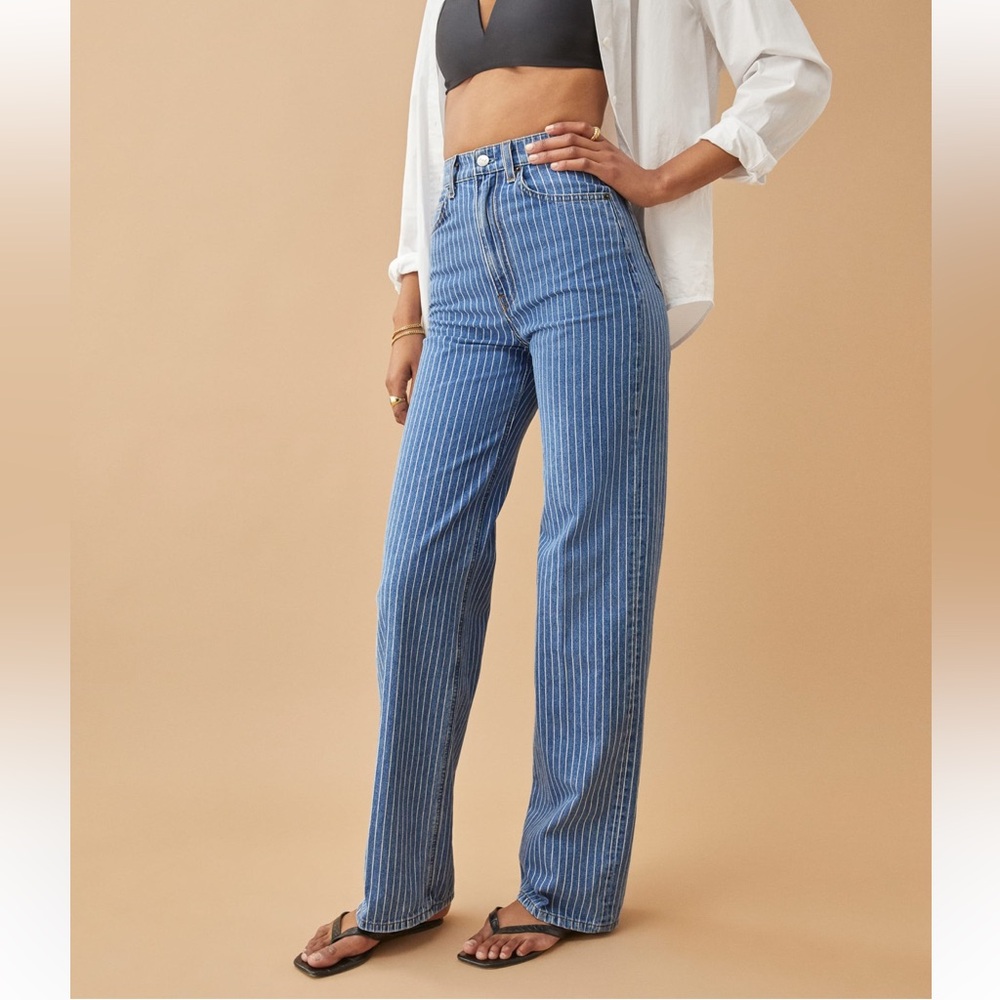 Reformation Blue Striped High Waisted Jeans